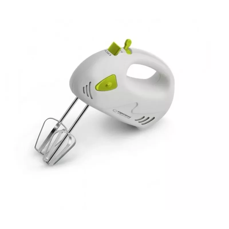 Batedeira de mão ESPERANZA EKM007G — 150 W, 7 velocidades, varas, punho ergonómico, cabo de 1,1 m, verde/branco