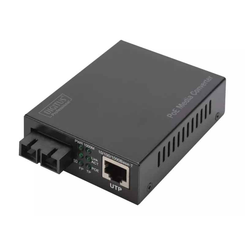 Conversor de mídia Gigabit PoE Digitus, RJ45 / SC, SM, PSE