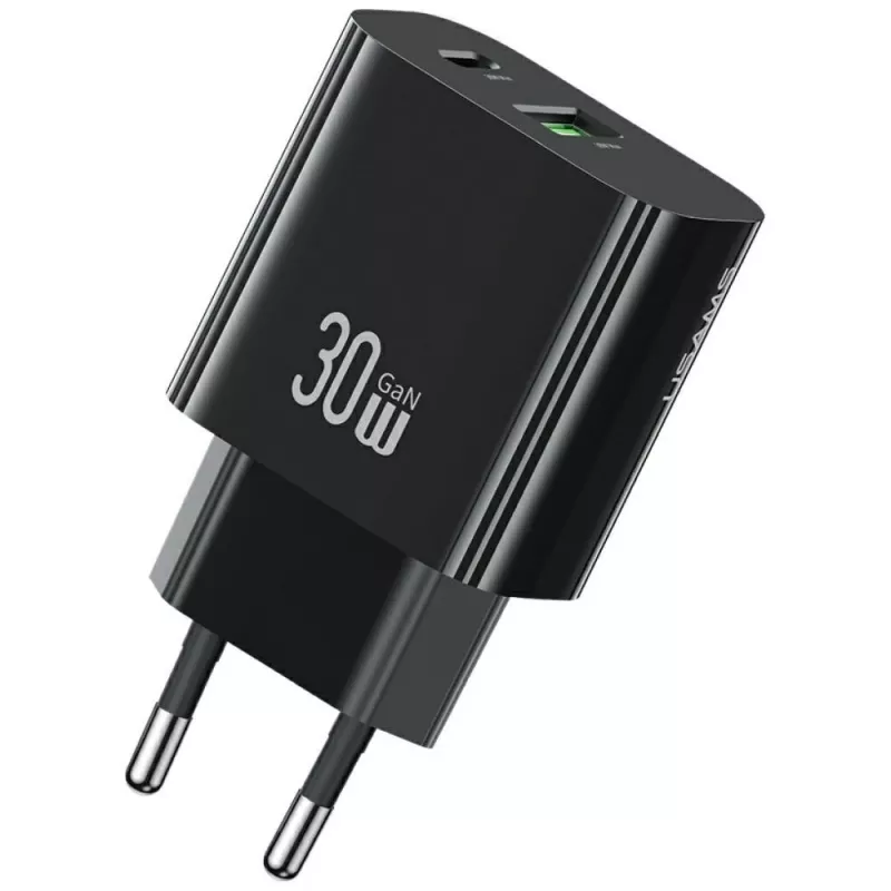Carregador USAMS USA001631 30W com 1x USB-C e 1x USB-A carregamento rápido