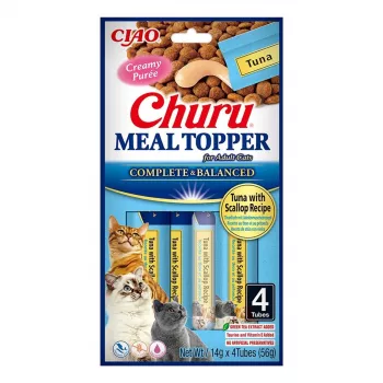 INABA Churu Meal Topper atum com vieira – sacos de alimento húmido para gatos, 4 x 14 g