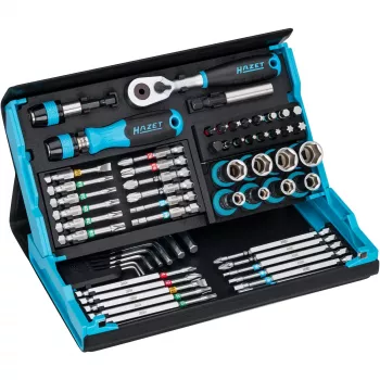 Conjunto de chaves de caixa e bits Hazet 2200SC-32 — 59 peças, catraca reversível 1/4 polegadas, preto/azul