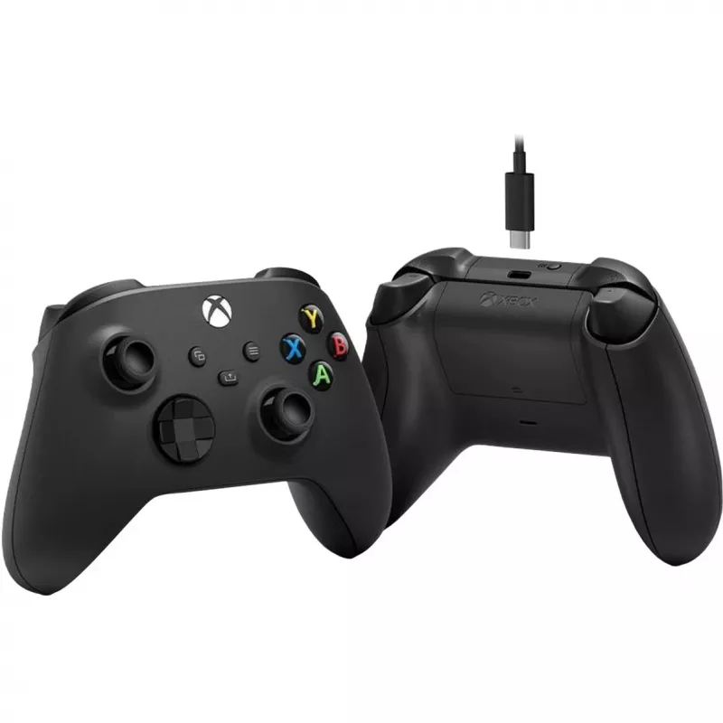 Comando sem fios Microsoft Xbox + cabo USB-C preto gamepad analógico / digital PC, Xbox One, Xbox One S, Xbox One X, Xbox Series S, Xbox Series X