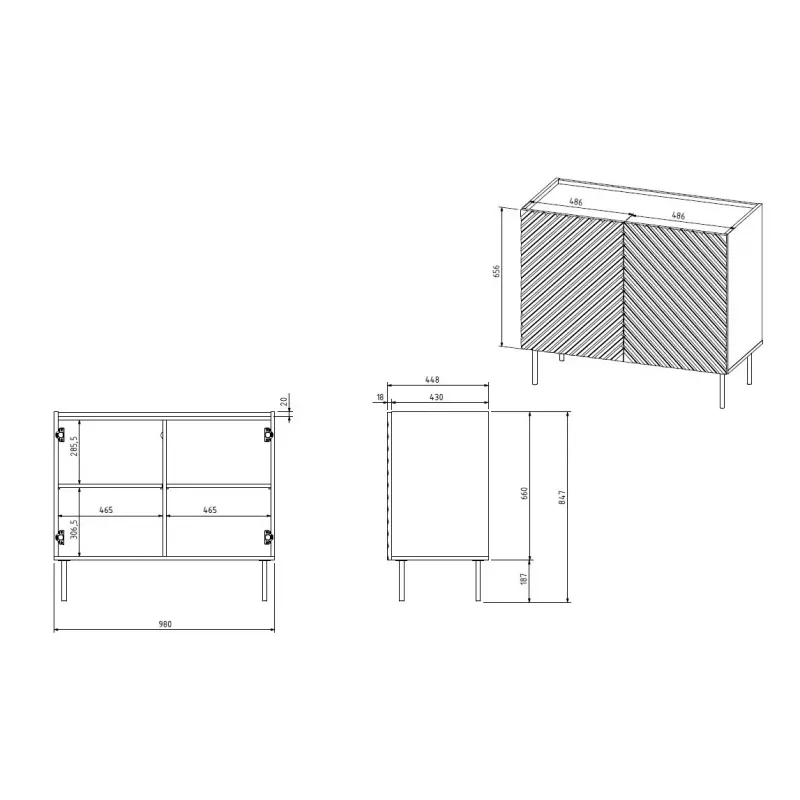Cómoda Cama Meble ONDA 2D 98x45x85 cm, preto, estrutura em aglomerado