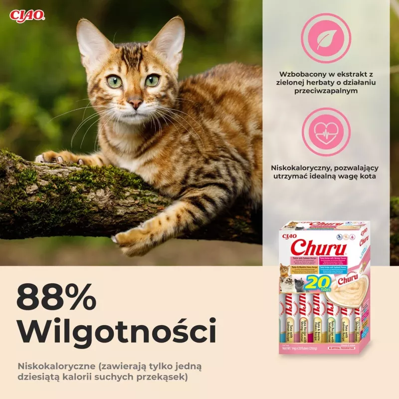 Snacks húmidos para gatos INABA Churu caixa sortida de marisco — 20 x 14 g tubos, pasta de peixe, sem cereais, sem açúcar e sem glúten