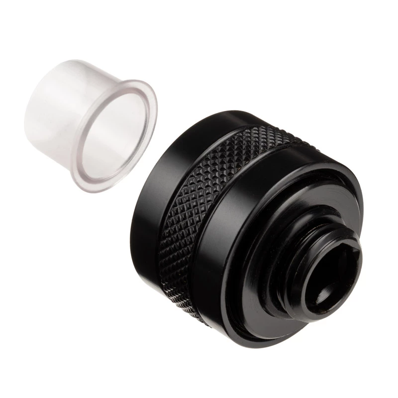 Conector Alphacool 17473 — latão 23 mm altura, 26 mm diâmetro, preto