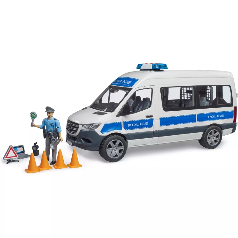 Conjunto Mercedes-Benz Polícia Sprinter com figura e módulo de luz/som