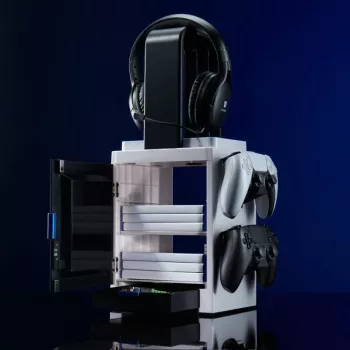 Numskull Games PS5 Inspired Gaming Locker, suporte para jogos, PlayStation 5, cinzento, com fios, 1 unid.