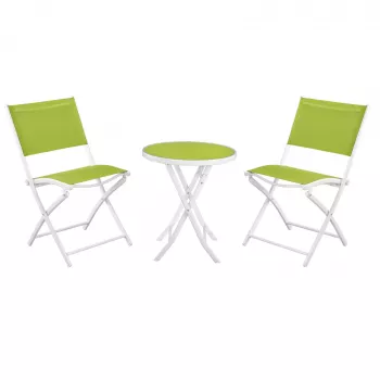 Conjunto de mobiliário de jardim Black Forest pequeno, duas cadeiras + mesa branca e verde