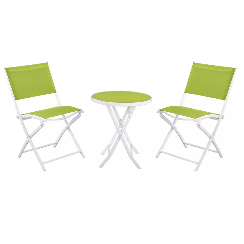 Conjunto de mobiliário de jardim Black Forest pequeno, duas cadeiras + mesa branca e verde