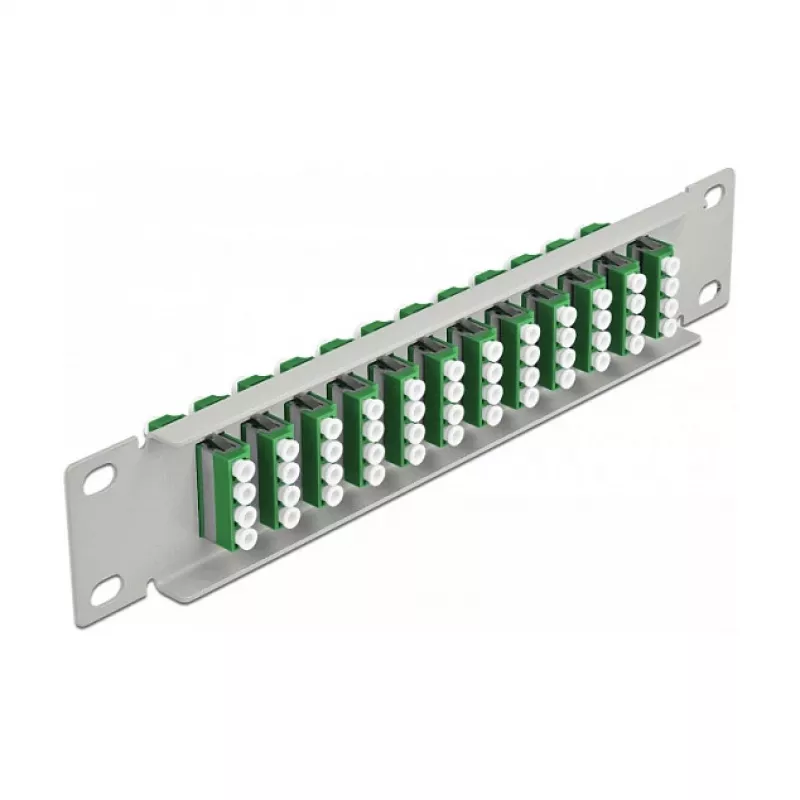 Patch panel de fibra ótica DeLOCK 10 polegadas 12 portas LC quad verde 1U cinzento