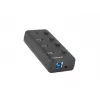 Natec Mantis 2 NHU-1557 hub USB 3.0 de 4 portas, entrada USB Type-B, interruptores ligar/desligar, adaptador de corrente, preto