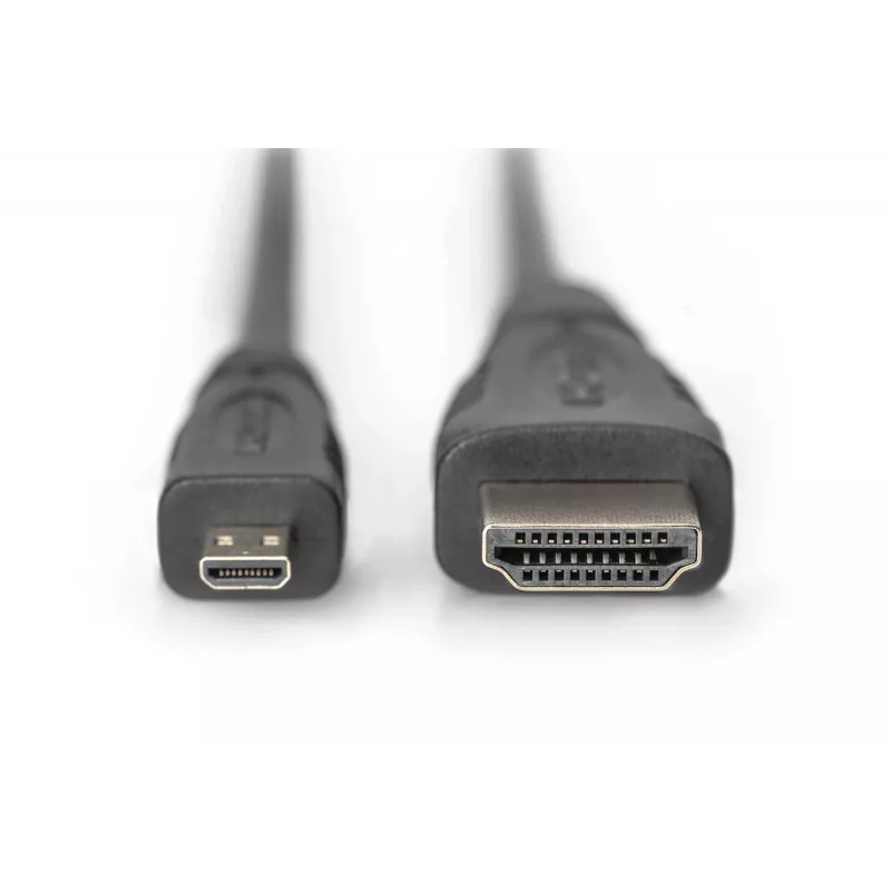 Digitus ASSMANN - Cabo HDMI com Ethernet - 19 pinos micro HDMI Type D macho para HDMI macho - 1 m - Isolamento triplo - preto (AK-330115-010-S)