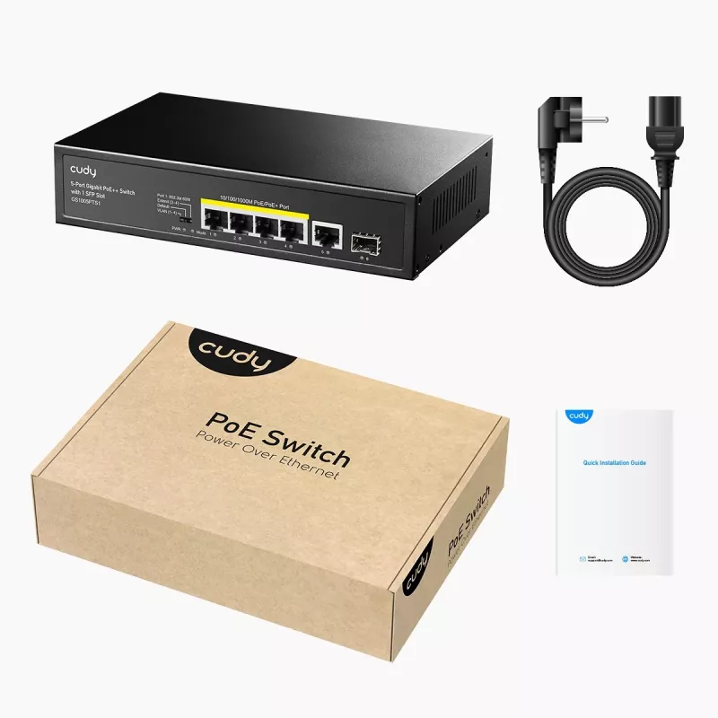 Switch de rede Cudy GS1005PTS1 Gigabit Ethernet (10/100/1000) Power over Ethernet (PoE) preto