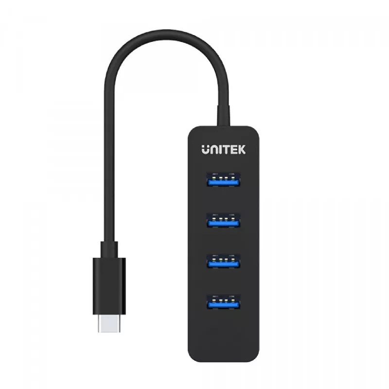 Hub USB Unitek uHUB Q4 – Hub USB 3.2 Gen 1 (Type-A) de 4 portas, Host USB-C, 5 Gbit/s, 10 W, preto