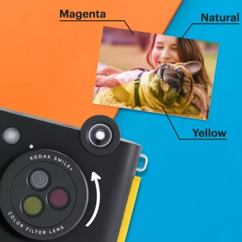 Máquina fotográfica instantânea Kodak SMILE+ 2x3 preta — máquina fotográfica instantânea portátil com impressões 2×3