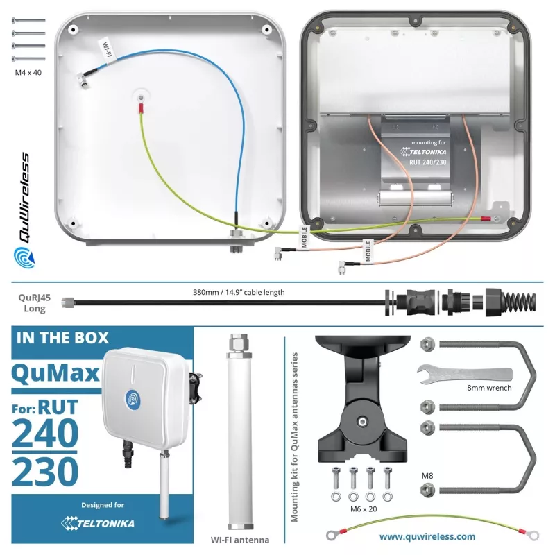 Antena LTE + Wi-Fi QuWireless QuMax A240M para Teltonika RUT241/RUT240/200/230