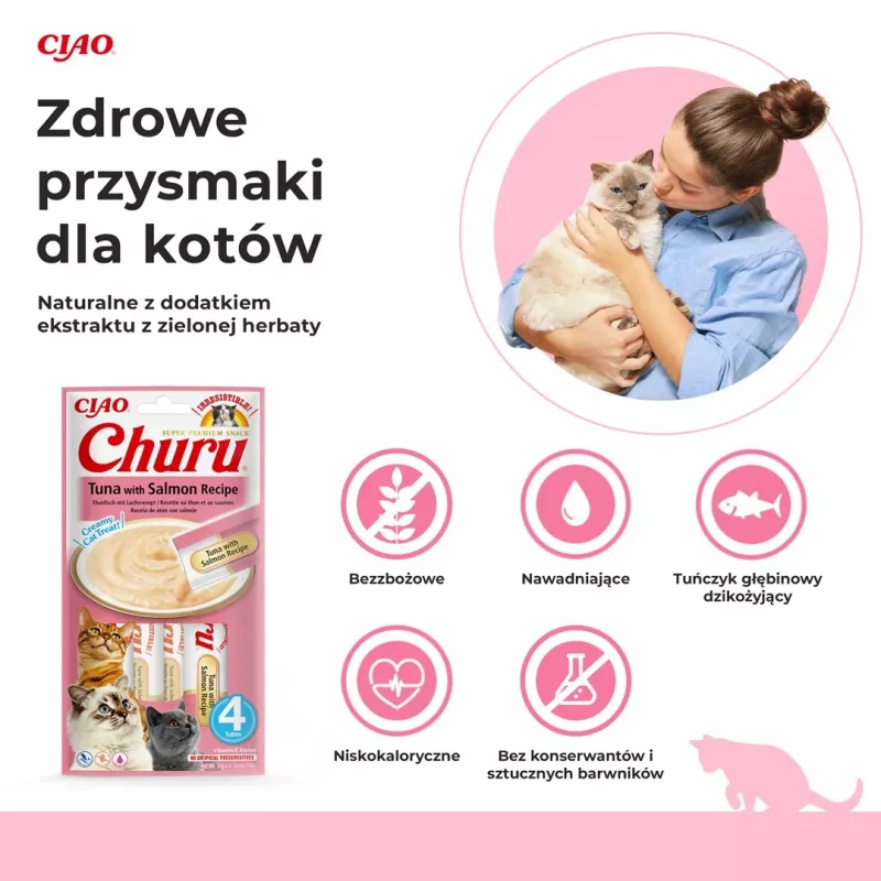 INABA Churu atum com salmão - Petiscos para gatos - 4x14 g