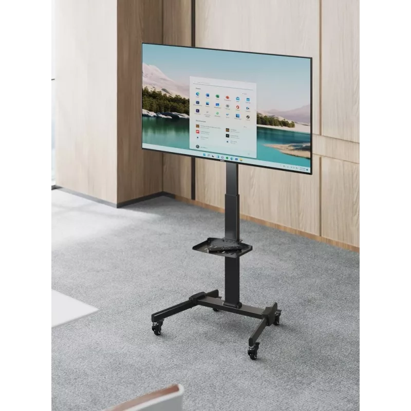 Suporte de TV GEMBIRD TVS-55T-01 para televisores de 32–55 polegadas, aço, altura ajustável VESA 100x100–400x400, inclinável, rodas, carga máx. 35 kg