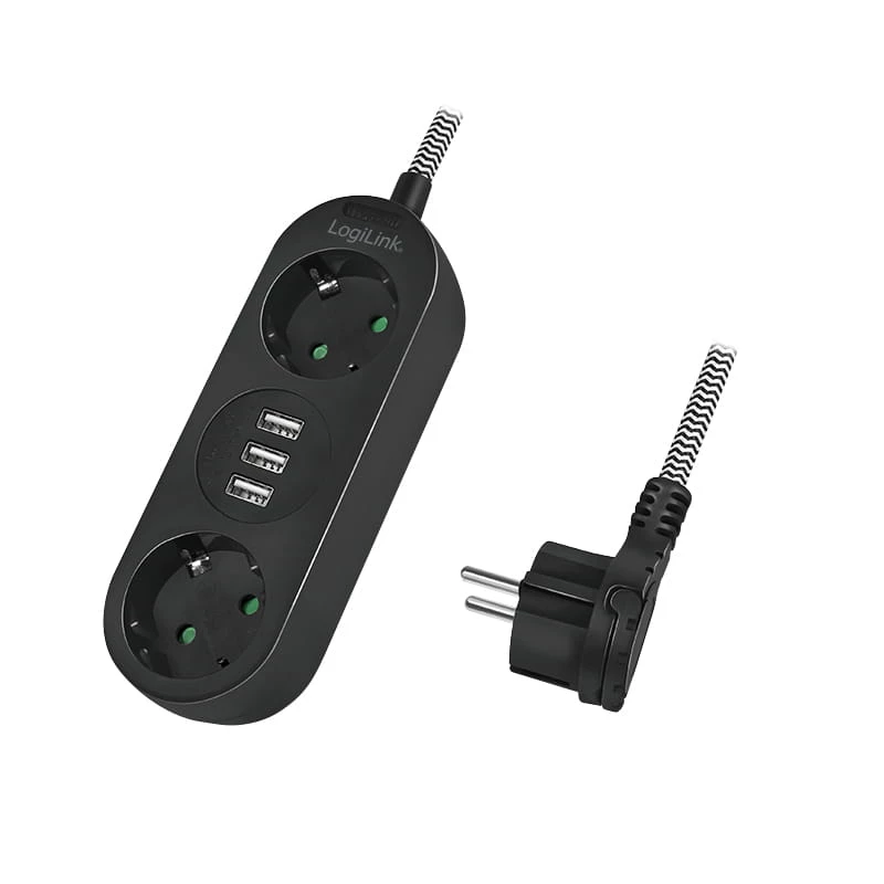Extensão elétrica LogiLink LPS262U 1,5 m 2 tomadas AC interior preto