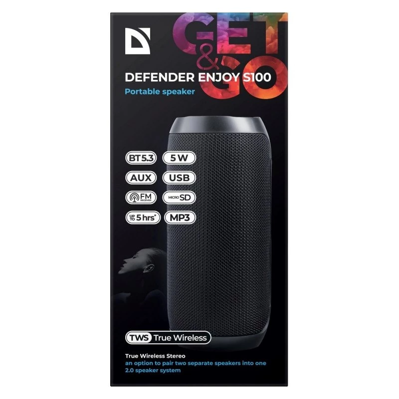 Defender Enjoy S100 Coluna Bluetooth, 5 W, preto