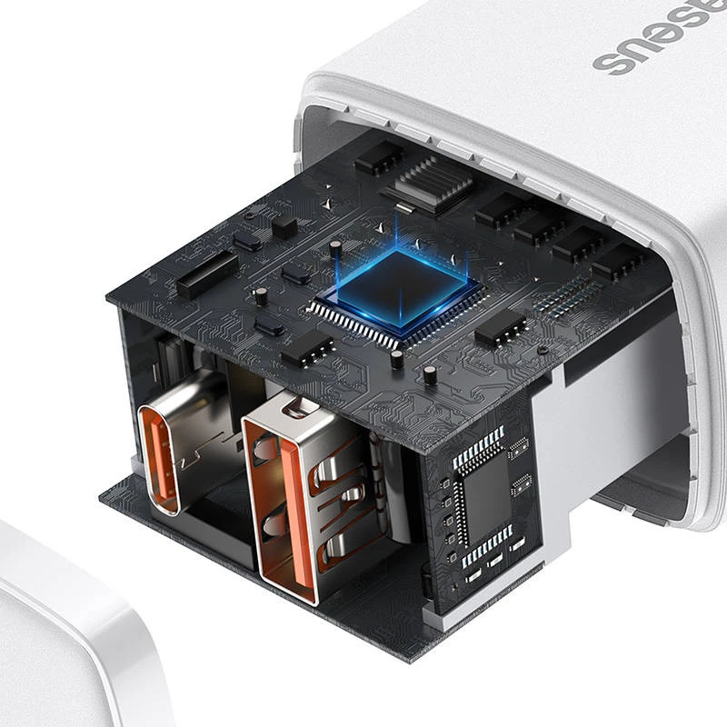 Carregador de parede Baseus Compact 1x USB-A + 1x USB-C 3A, adaptador de viagem compacto