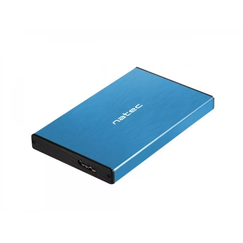 Caixa externa para HDD/SSD NATEC Rhino GO 2,5 polegadas — USB 3.0, SATA III, até 4 TB, 9,5 mm, alumínio, azul
