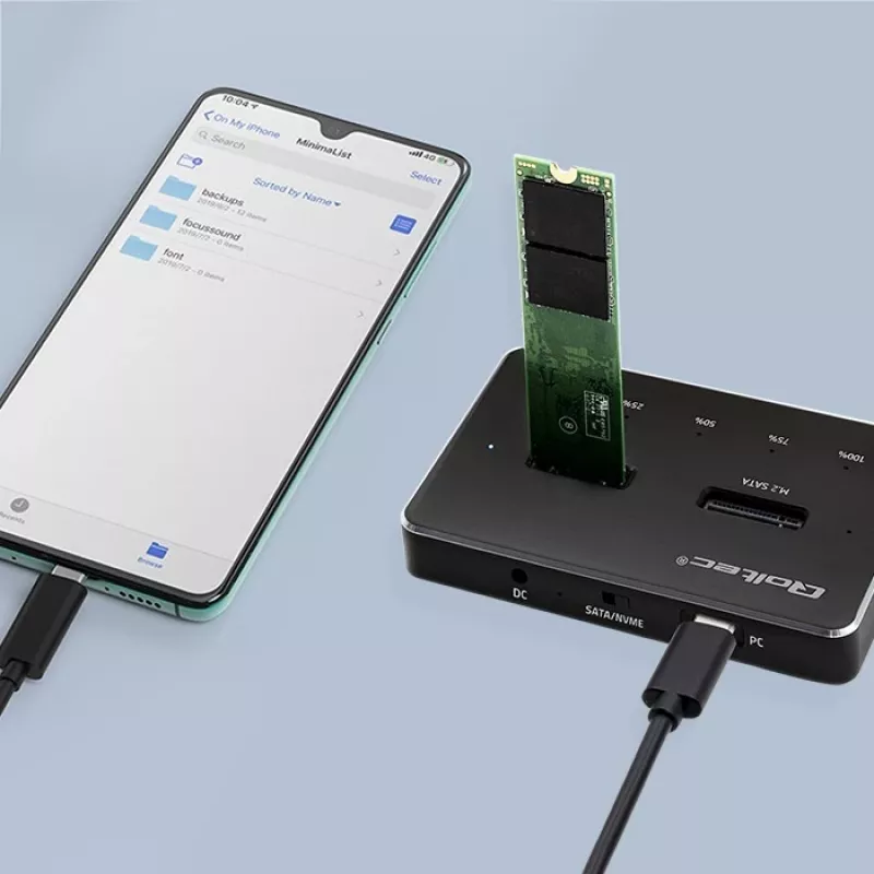 Qoltec 52274 Dock para SSD M.2 | NVMe | SATA | USB-C | DUAL 2 x 2TB