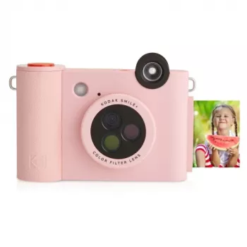 Máquina fotográfica instantânea Kodak SMILE+ 2x3 polegadas rosa — impressões ZINK 2x3 polegadas, bateria recarregável integrada