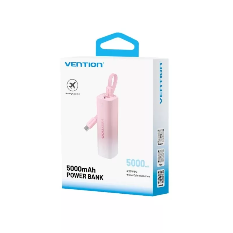 Powerbank Vention FHWR0, carregador portátil USB-C/USB-A, compatibilidade universal