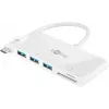 Adaptador multiporta Goobay USB-C™ leitor de cartões, branco, 0,15 m - expande um dispositivo USB-C™ com três portas USB 3.0 e uma ranhura para cartões SD/MMC e Micro SD (62097)