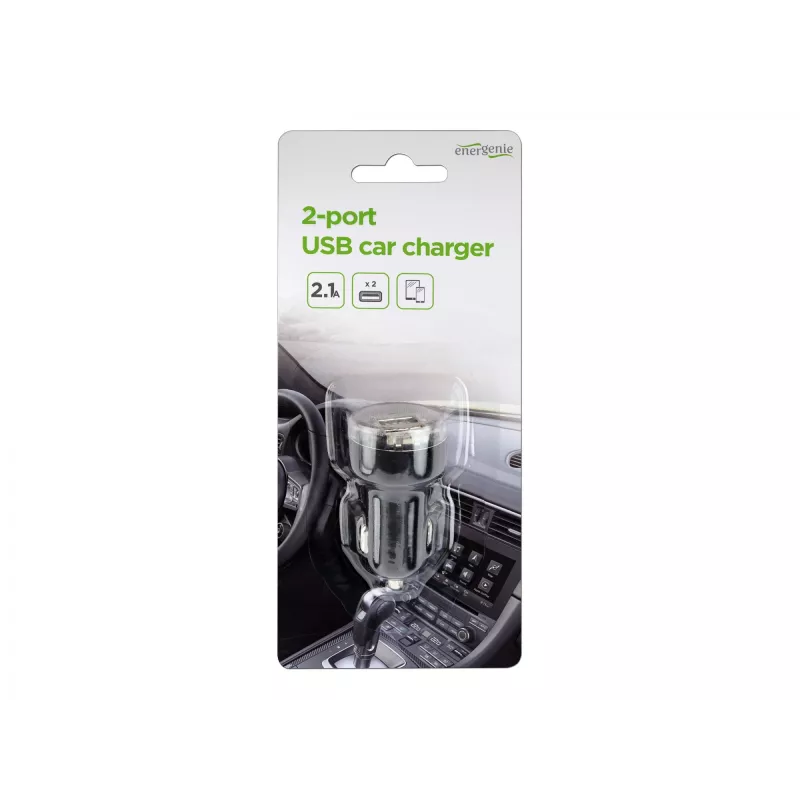 Carregador de automóvel Gembird EG-U2C2A-CAR-02, entrada 12–24V, saída 5V/2,1A, 2× USB 2.0, preto
