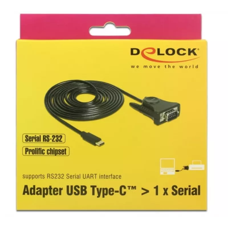 Delock 62964 Adaptador de USB-C para série DB9 RS-232, 1,8 m, preto