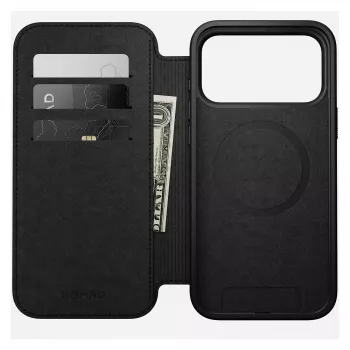 Capa tipo carteira para telemóvel Nomad Modern Leather Folio para iPhone 17 Pro Max – tan, compatível com ecrã até 17,5 cm (6,9 polegadas), 4 compartimentos para cartões