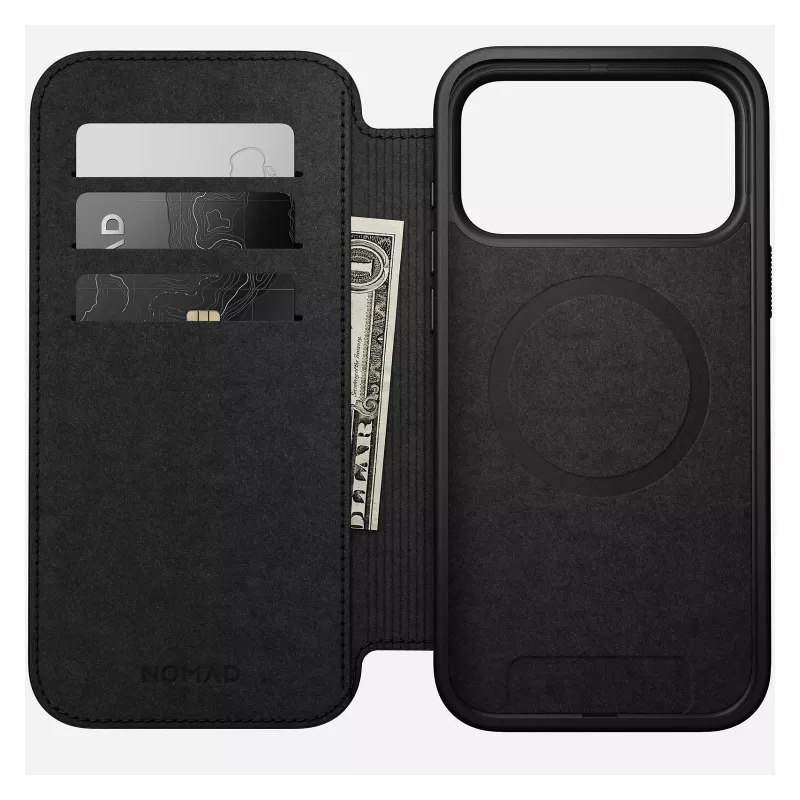 Capa tipo carteira para telemóvel Nomad Modern Leather Folio para iPhone 17 Pro Max – tan, compatível com ecrã até 17,5 cm (6,9 polegadas), 4 compartimentos para cartões