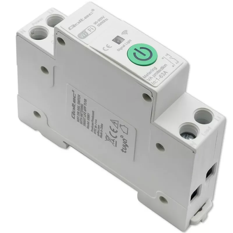 Relé Wi-Fi para calha DIN QOLTEC 50881 — Relé de comutação de rede 63A para instalações elétricas