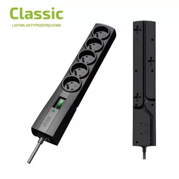 Régua de tomadas com proteção contra sobretensão EVER CLASSIC, 5 tomadas Type-E, 250 V, cabo de 1,5 m, 175 J, com interruptor