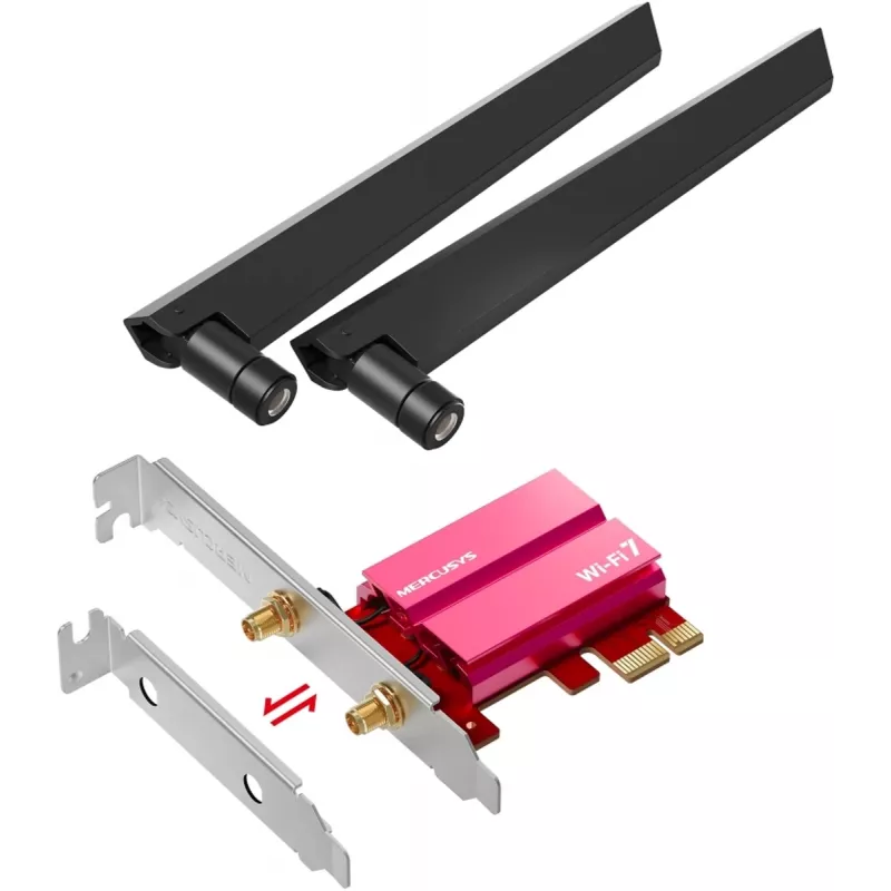 Adaptador PCIe Tri-Band WiFi 7 MERCUSYS MA47BE — conectividade WLAN de alta velocidade