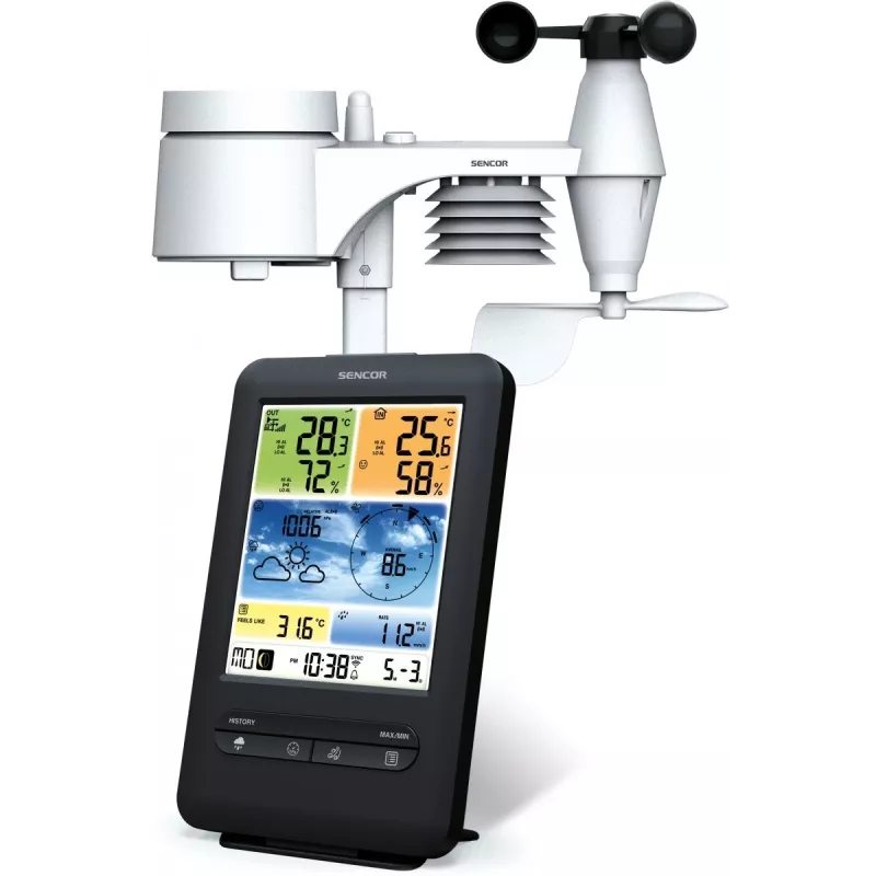Sencor SWS 9898 Estação meteorológica Wi-Fi profissional com sensor 5-in-1, preta