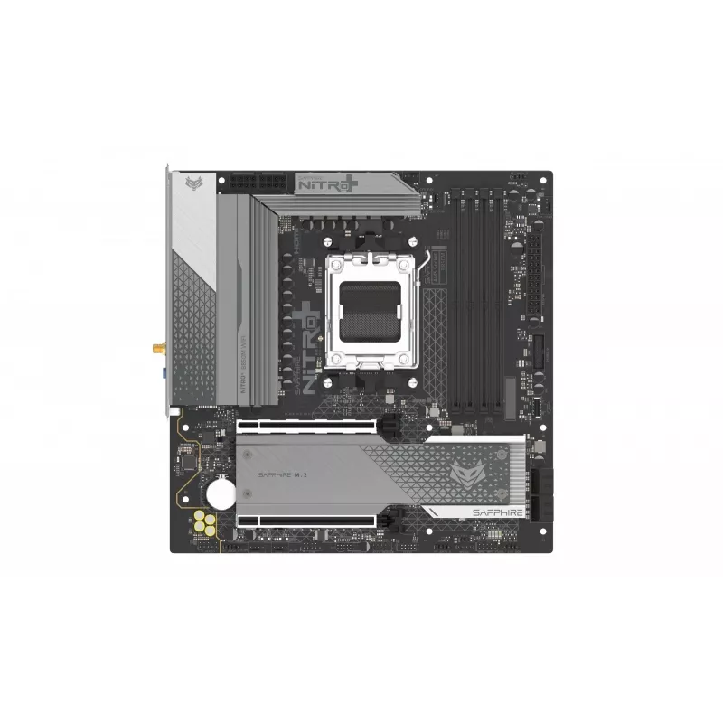 Placa-mãe Sapphire NITRO+ B850M WIFI — AMD B850, socket AM5, micro ATX, DDR5, 4x DIMM, Wi-Fi 6, LAN 2,5Gb, 2x M.2