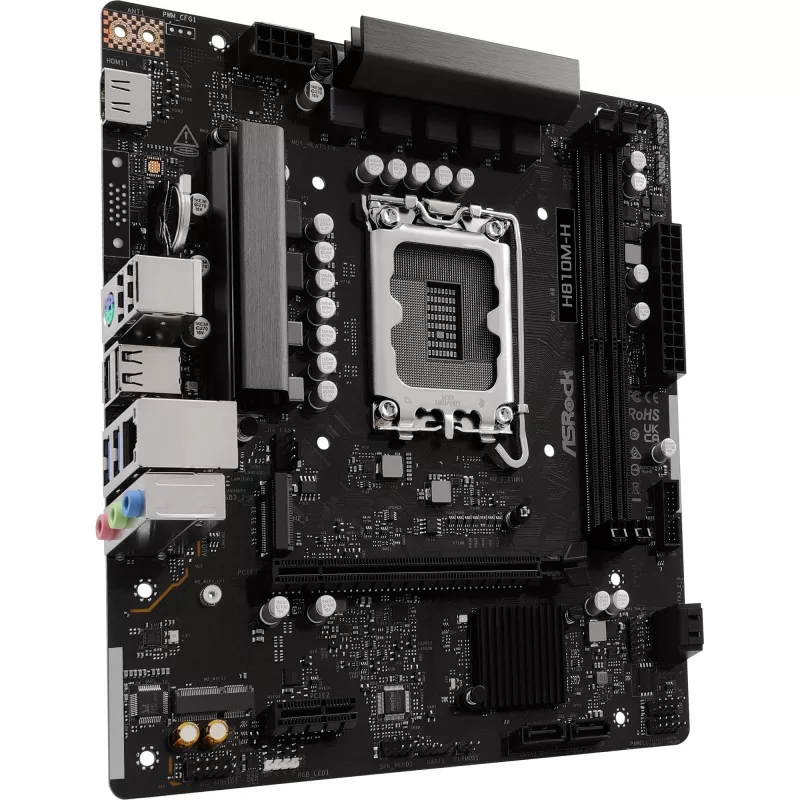 Placa-mãe ASROCK H810M‑X micro ATX Intel H810 LGA 1851 DDR5 2× DIMM 128GB M.2 2.5GbE HDMI DisplayPort