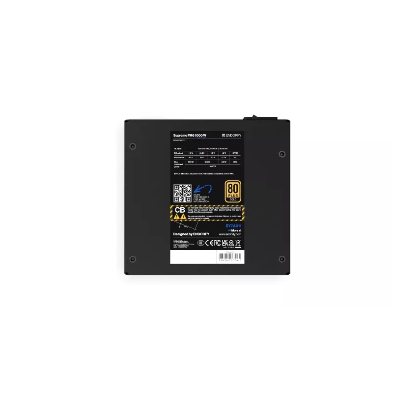Fonte de alimentação Endorfy Supremo FM6 1000W, 80 PLUS Gold, ATX 3.1, modular, preto
