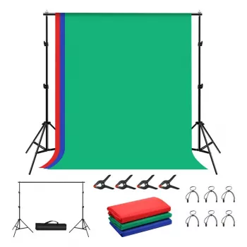 Conjunto de tripés de fundo Puluz PKT5204 2×2 m com 3 fundos — conjunto de suportes de fundo de estúdio