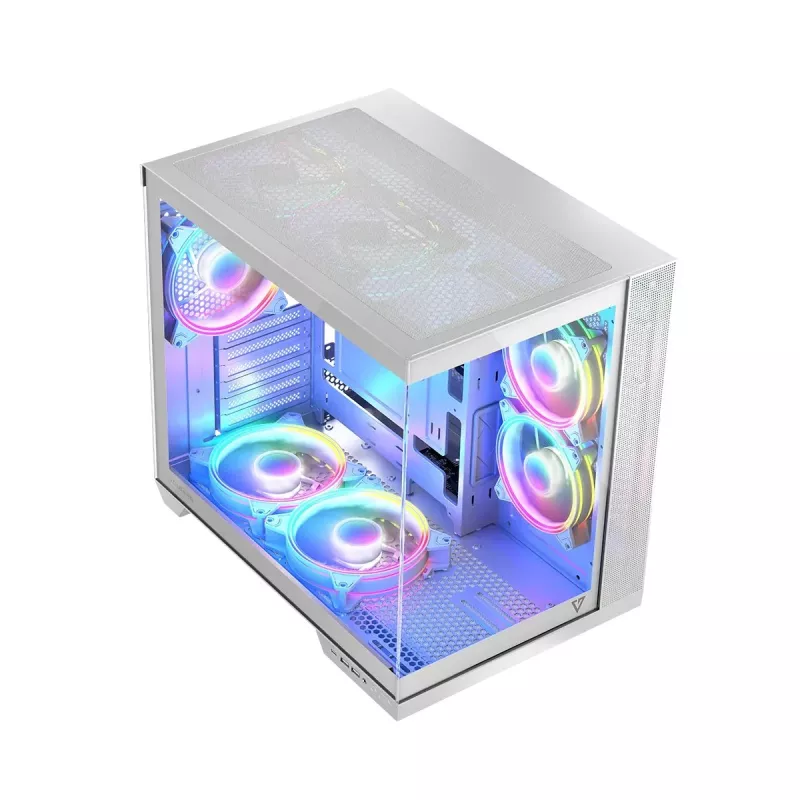 Caixa de PC MODECOM Volcano Panorama Midi Tower branco — micro ATX, vidro temperado, ARGB, USB-C, suporta GPU 400 mm