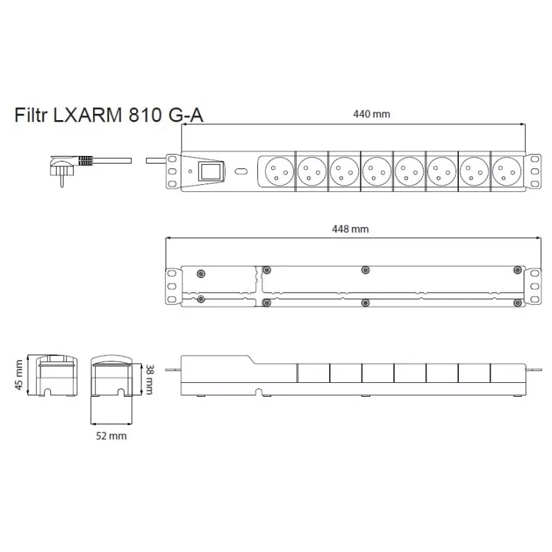 LESTAR LXARM 810 G-A K.:CZ 1,5M 19PDU preto 8 tomada(s) AC 230 V 1,5 m