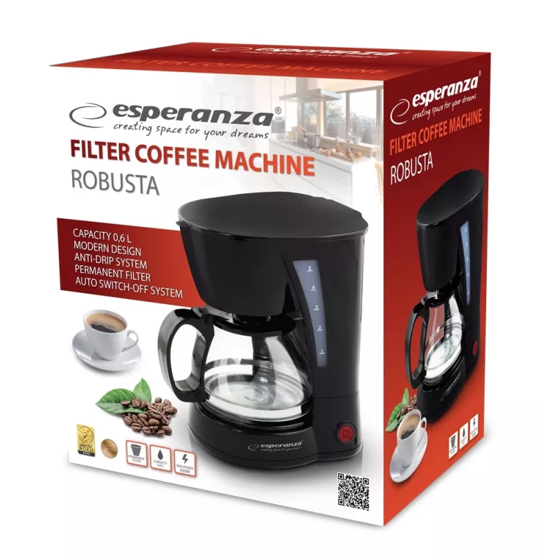 Máquina de café de filtro ESPERANZA EKC006, depósito de água de 0,6 l, 650 W, preto, para bancada