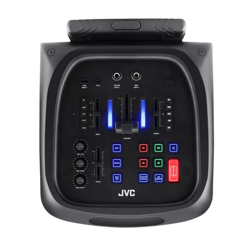 Altifalante de festa JVC XS-EP514B — altifalante portátil estéreo, 150W RMS, Bluetooth 5.0, TWS, bateria de 4000mAh, karaoke, FM, preto