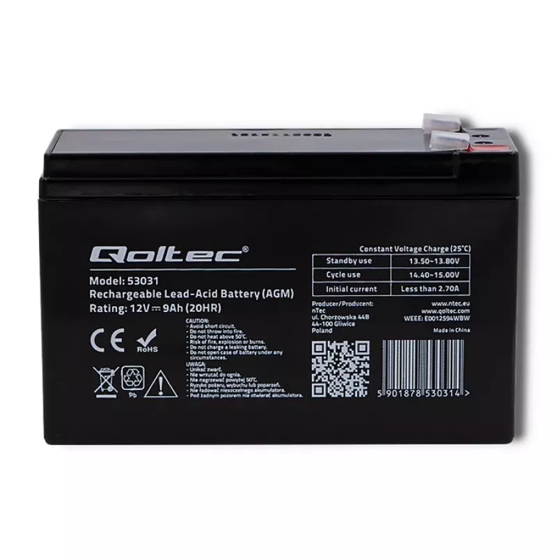 Bateria UPS QOLTEC 53031 12V 9Ah verde, 152×94×65 mm, 2,35 kg