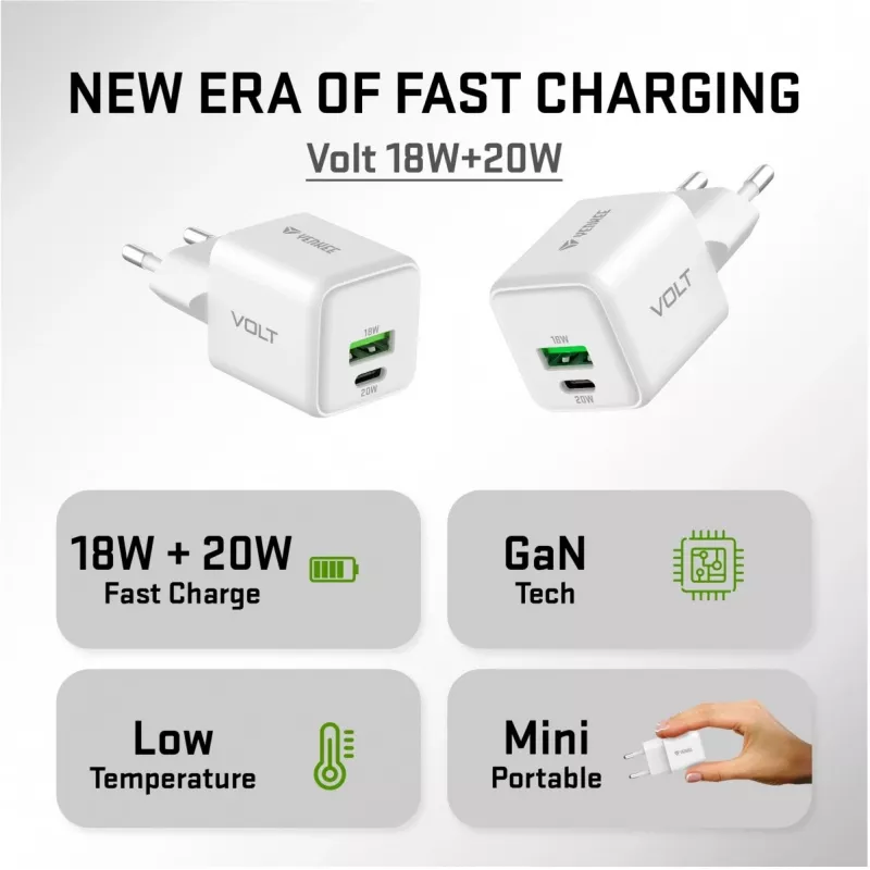 Carregador de rede USB-C/A YENKEE YAC G38 20W 3A Power Delivery (USB‑C e USB‑A)