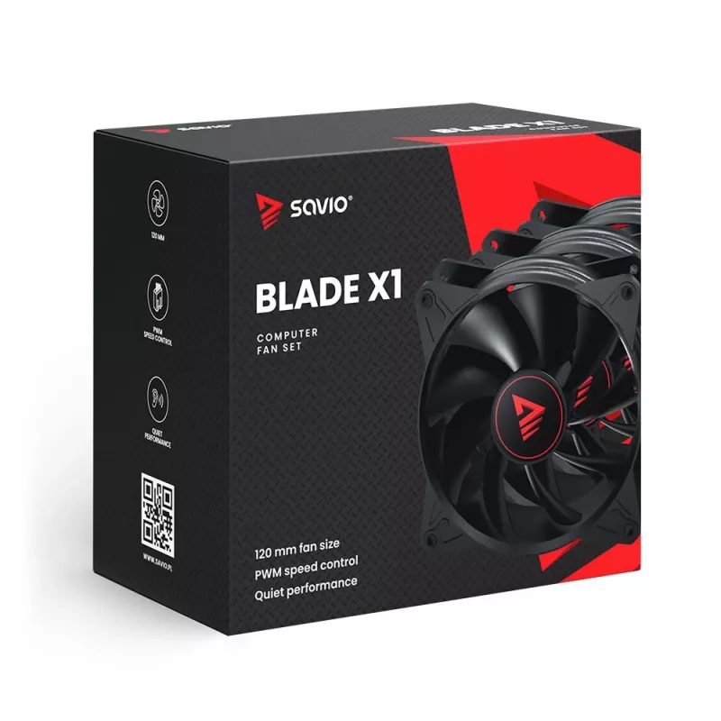 SAVIO BLADE X1 conjunto de ventoinhas, 3 x 120 mm, PWM de 4 pinos, preto