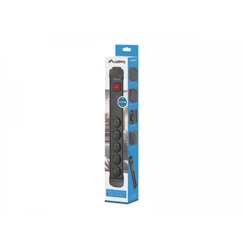 Régua de tomadas LANBERG SP1 1,5 m – 5x tomadas PL, preto